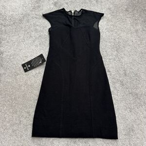 BeBe Mesh Top Sheath Dress Kardashians Womens XS Black Back Zip Mesh Bodycon NWT
